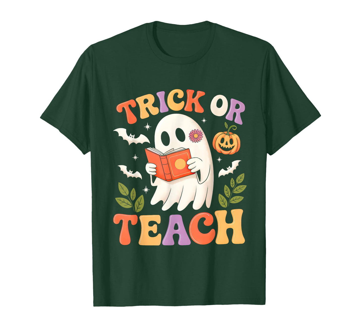 Cute Ghost Boo Trick Or Teach Retro Halloween Teacher Kids T-Shirt