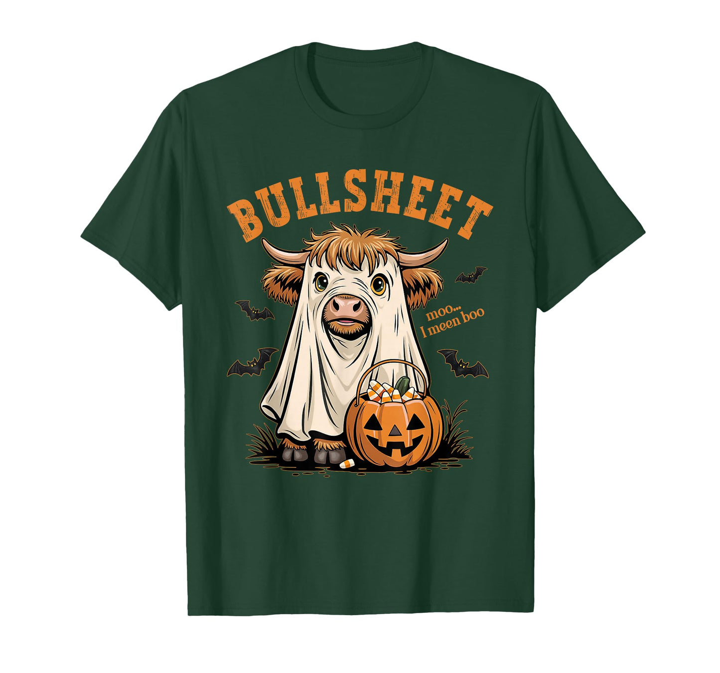 Moo... I Mean Boo Bullsheet Highland Cow Ghost Halloween T-Shirt