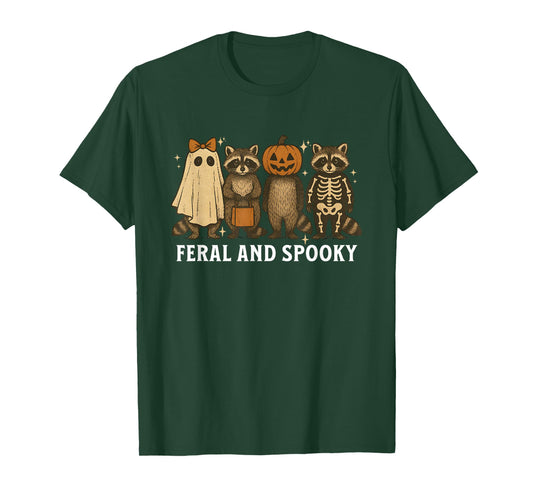 Spooky and Feral Raccoon Halloween Costume Trick Or Treat T-Shirt