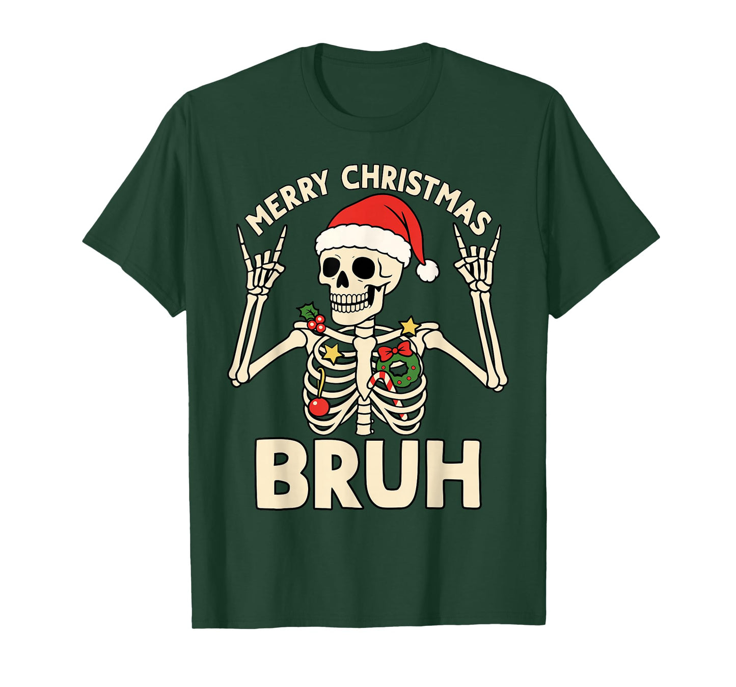 Christmas Bruh Rocker Skeleton Funny Xmas Men Women Kids T-Shirt