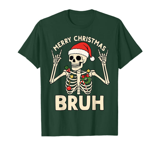 Christmas Bruh Rocker Skeleton Funny Xmas Men Women Kids T-Shirt
