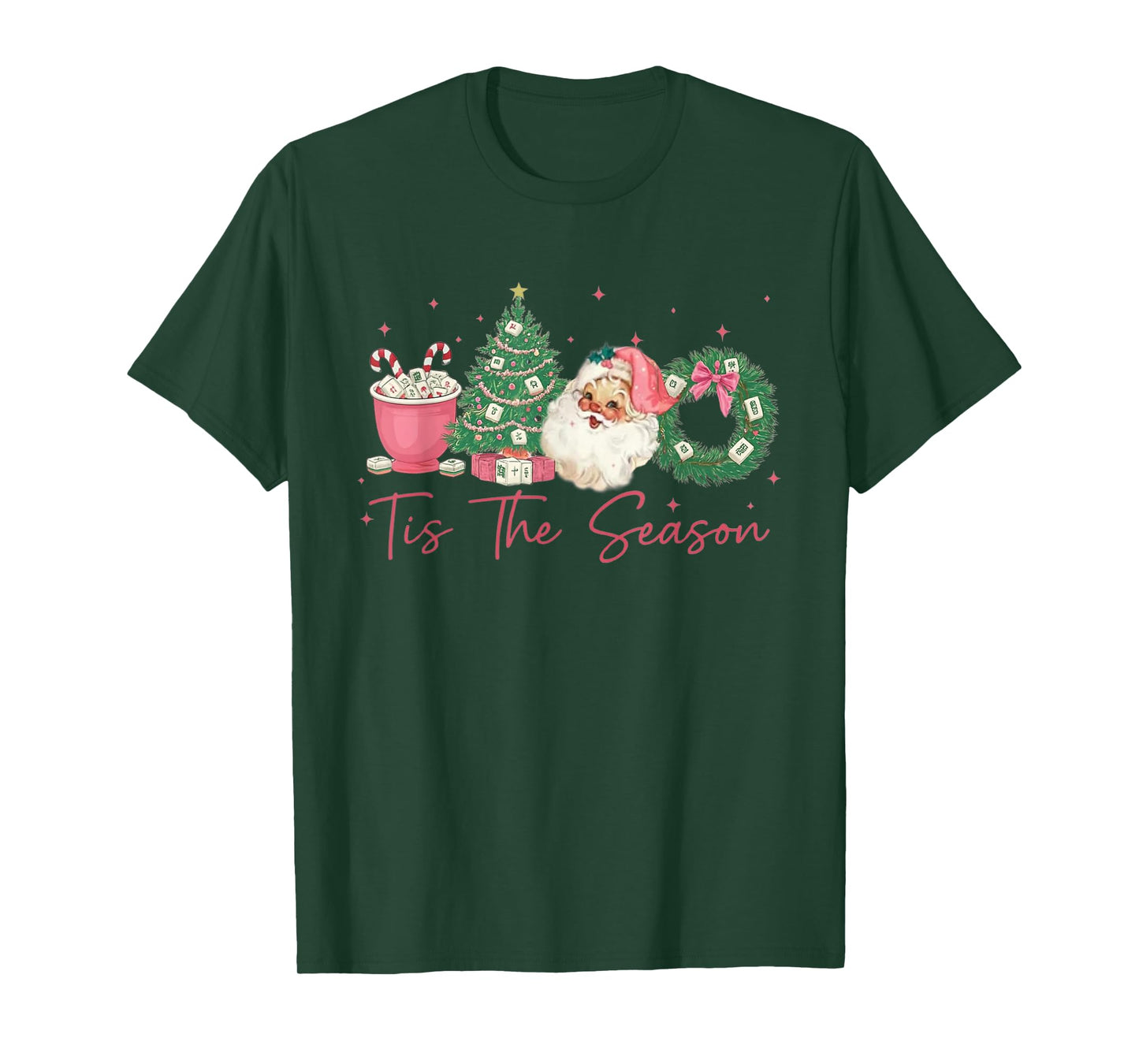 Tis The Season Mahjong Christmas Retro Cute Santa T-Shirt