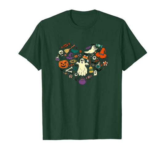 Halloween Heart Women Cute Vintage Graphic Halloween Party T-Shirt