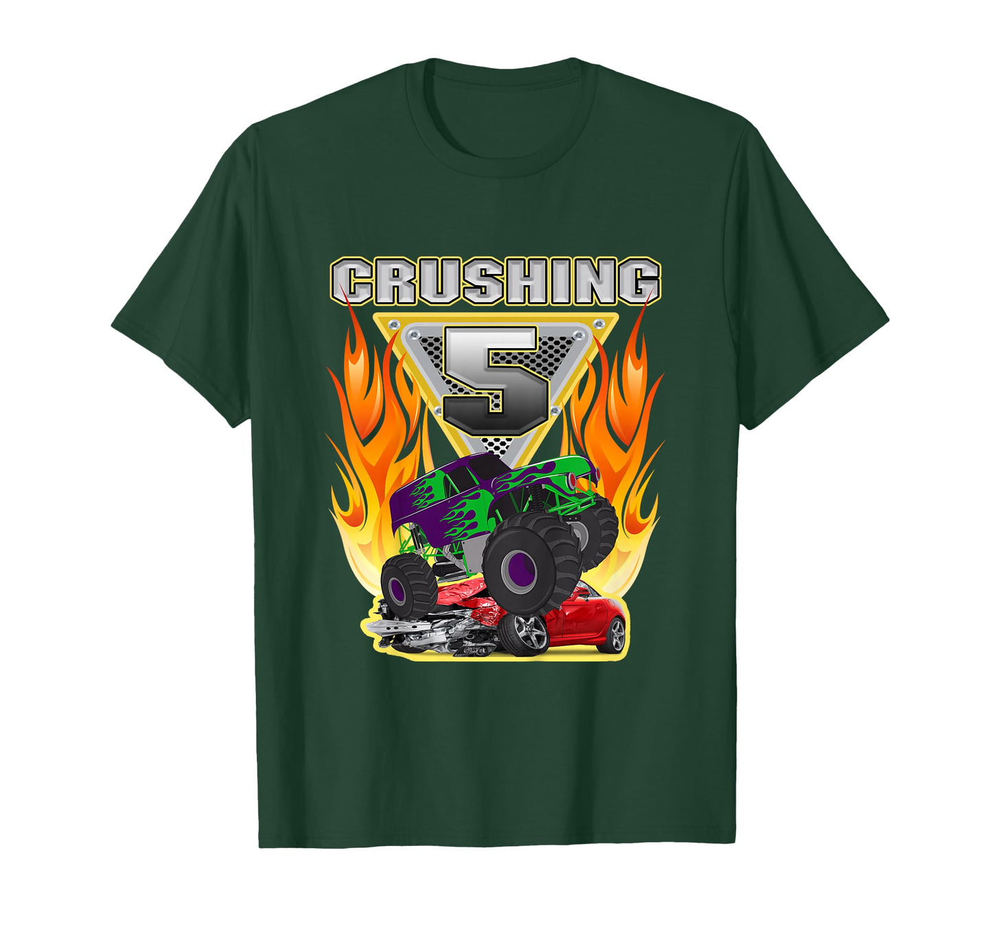 Monster Truck Crushing being 5 Five Years Old 5th Birthday T-Shirt