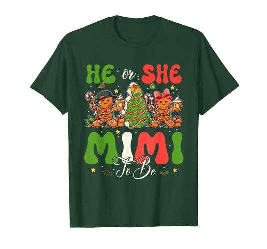 He or She Mimi to Be Christmas Gender Reveal Gingerbread T-Shirt