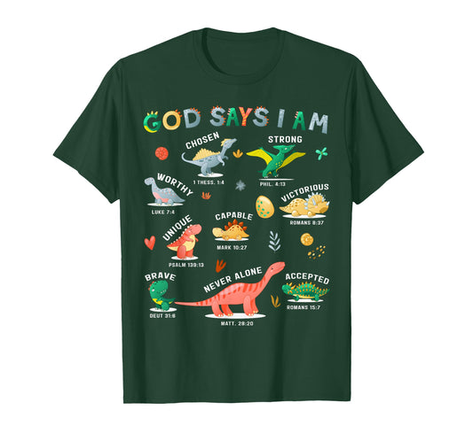 God Says I Am Dinosaur Funny Toddler Kids Bible Verse T-Shirt