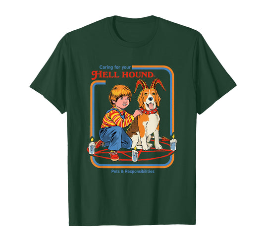 Steven Rhodes Caring for Your Hell Hound Retro Dark Humor T-Shirt