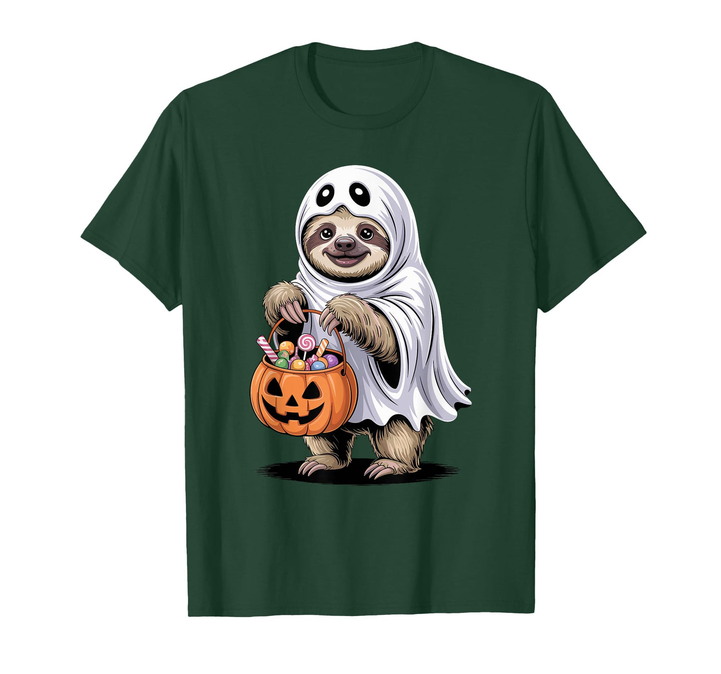 Halloween Sloth Ghost Pumpkin Trick Or Treat Candies T-Shirt