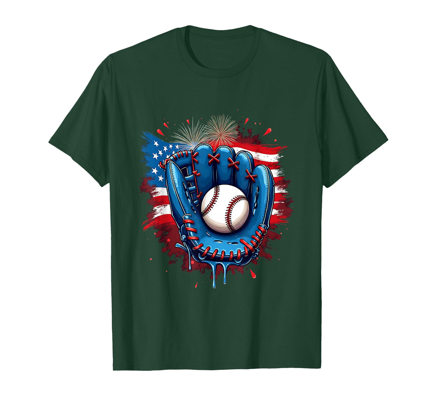 Baseball Glove USA Flag Drip Style 4th of July Game Vibes T-Shirt