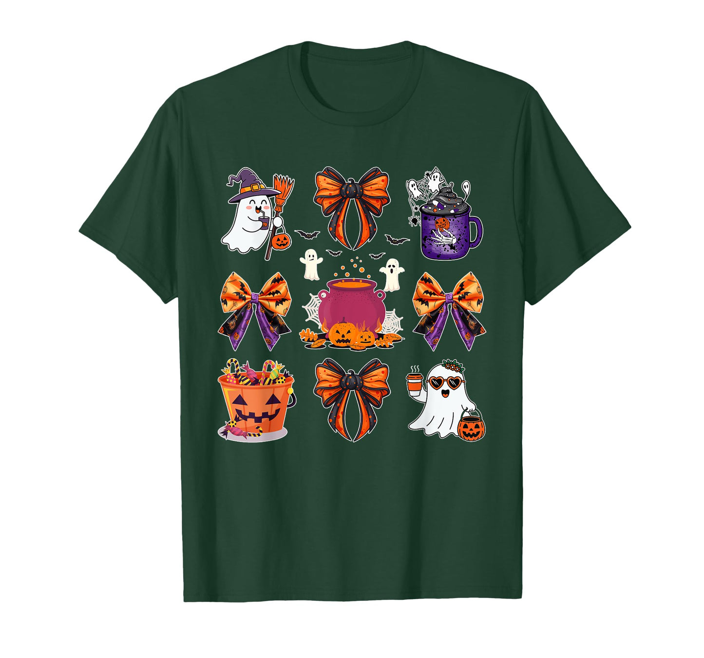 Ghost Boo Candy Buckets Pumpkin Spice Halloween Coquette Bow T-Shirt