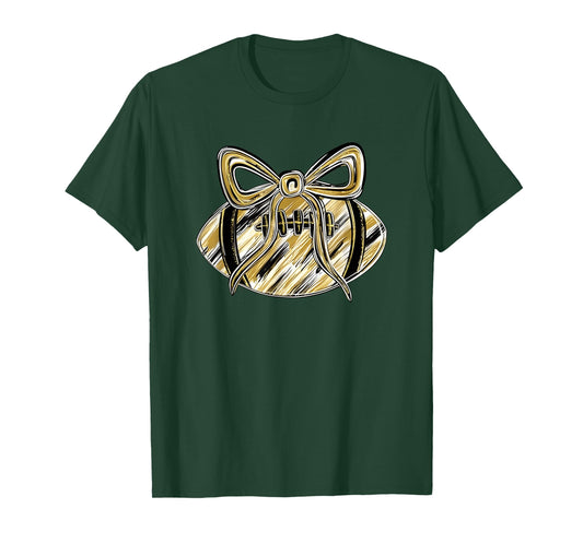 Gold Black Football Game Day Touchdown Season Coquette Bow T-Shirt