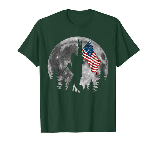 Bigfoot American Flag Sasquatch Patriotic 4th of July T-Shirt
