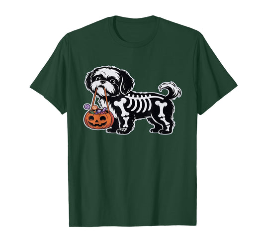 Halloween Slinky Shih Tzu Skeleton Dog Trick or Treat T-Shirt