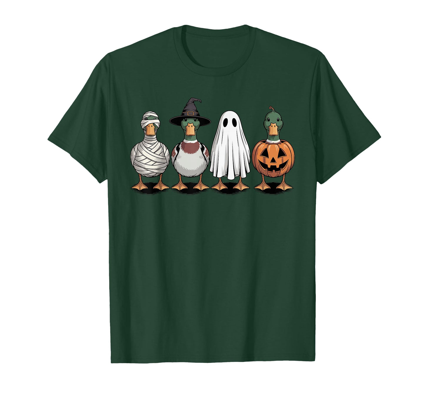 Spooky Ghost Mallard Duck Pumpkin Halloween Skeleton T-Shirt