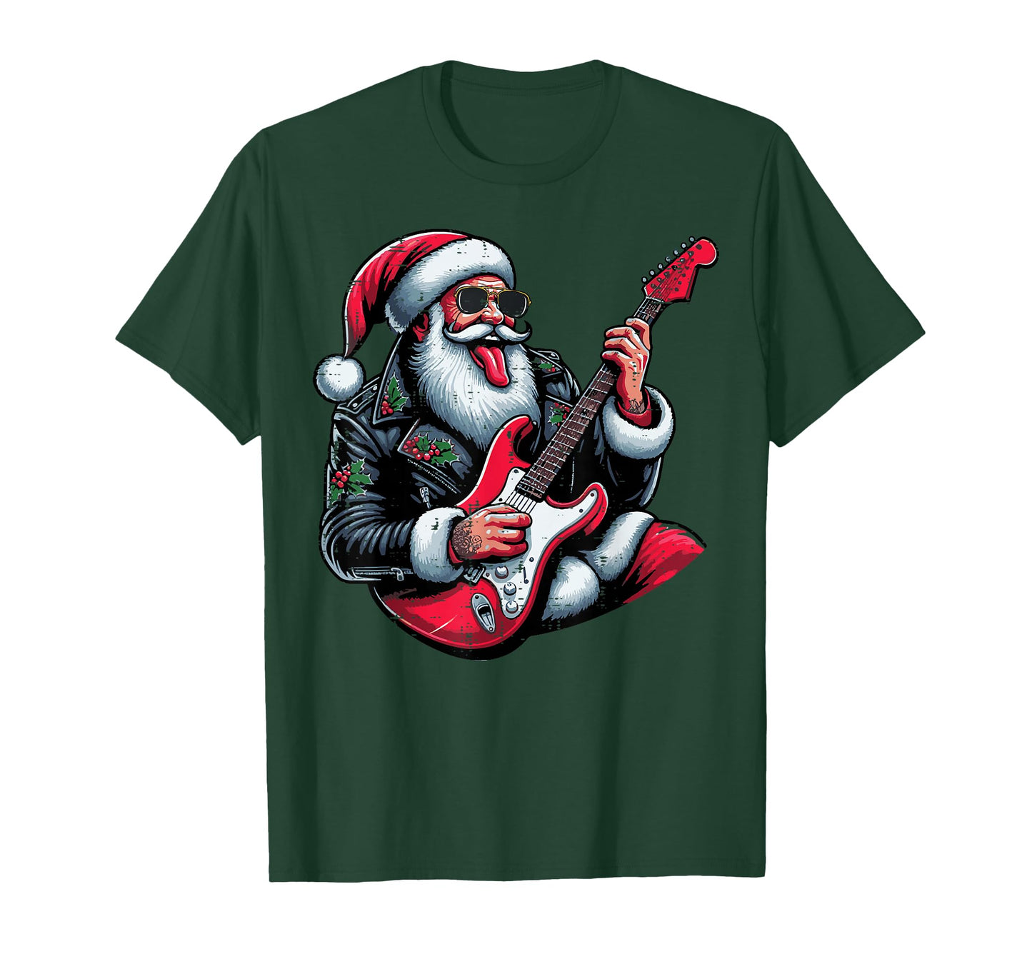 Christmas Rocker Santa Guitar Xmas Rock Music Men Boys Kids T-Shirt