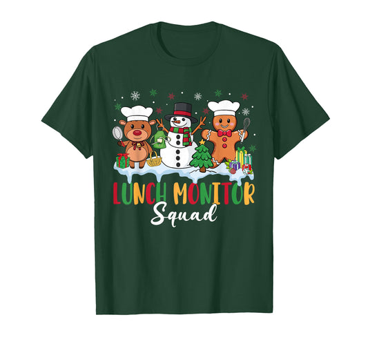 Lunch Monitor Squad Reindeer Snowman Gingerbread Christmas T-Shirt