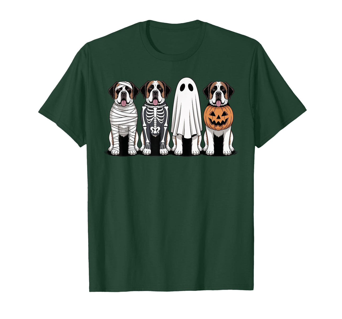 Spooky Ghost Saint Bernard Pumpkin Halloween Dog Skeleton T-Shirt