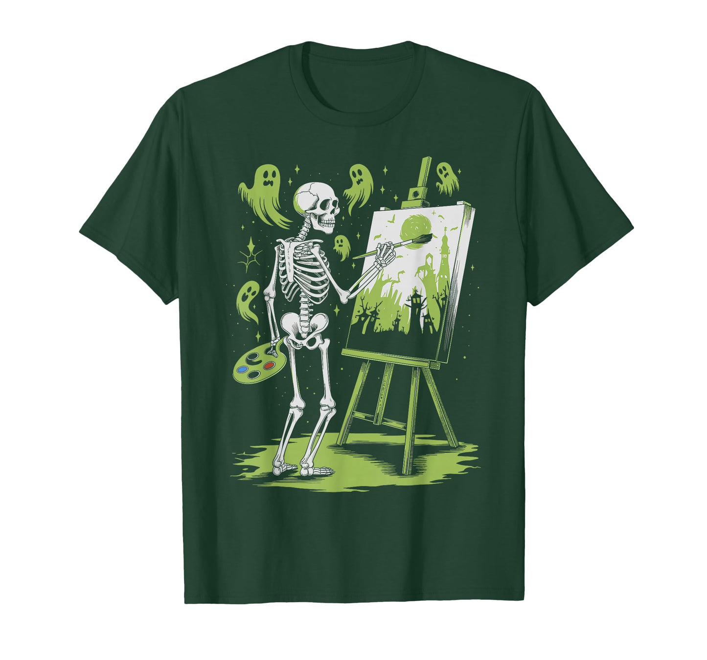 Skeleton Art Painting Lovers Spooky Halloween Artist Drawing T-Shirt