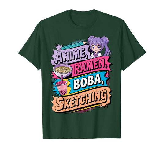 Anime Ramen Boba & Sketching Funny Noodle Japanese Kawaii T-Shirt
