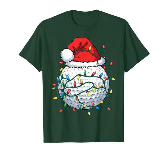 Golf Ball Santa Hat Men Womens Christmas Golfing Xmas Lights T-Shirt