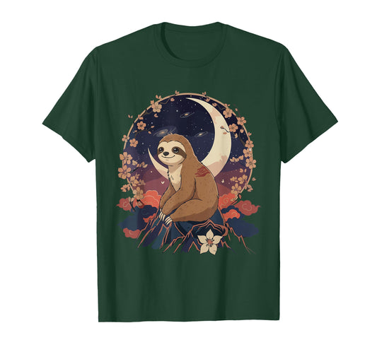 Kawaii Sloth Moon Japanese Anime T Shirts Men Women Kids T-Shirt