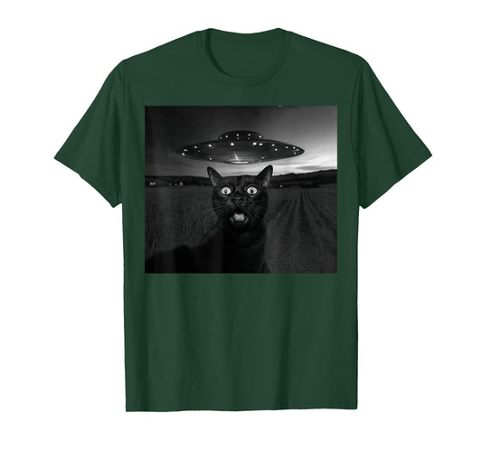 Cat Selfie With Alien UFO Funny Gifts For Men Women Boy Kid T-Shirt