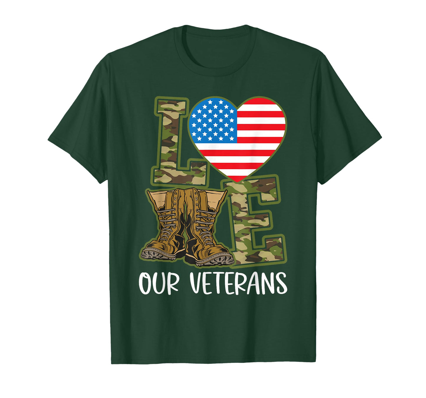 Love Our Veterans Day Proud Military US Flag T-Shirt