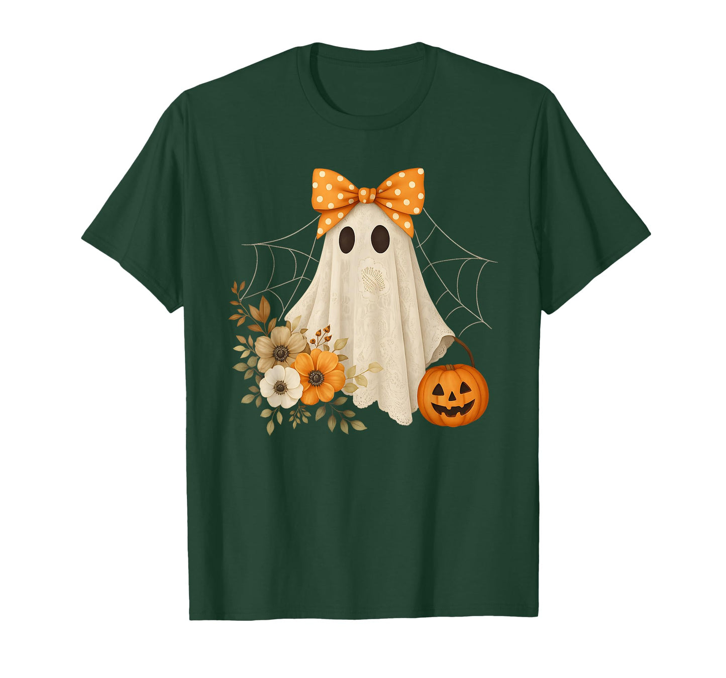 Coquette Ghost Halloween Flower Ghost Spooky Lace Ghost T-Shirt