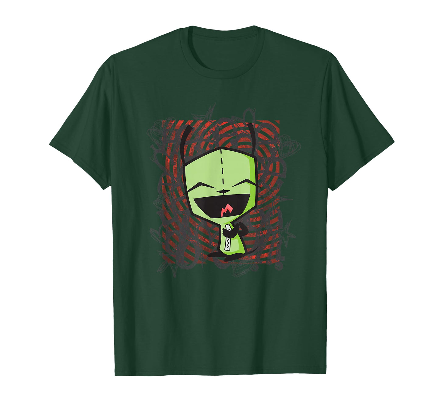 Invader Zim T-Shirt - Women's Black Cartoon Alien Applique T-Shirt - Small