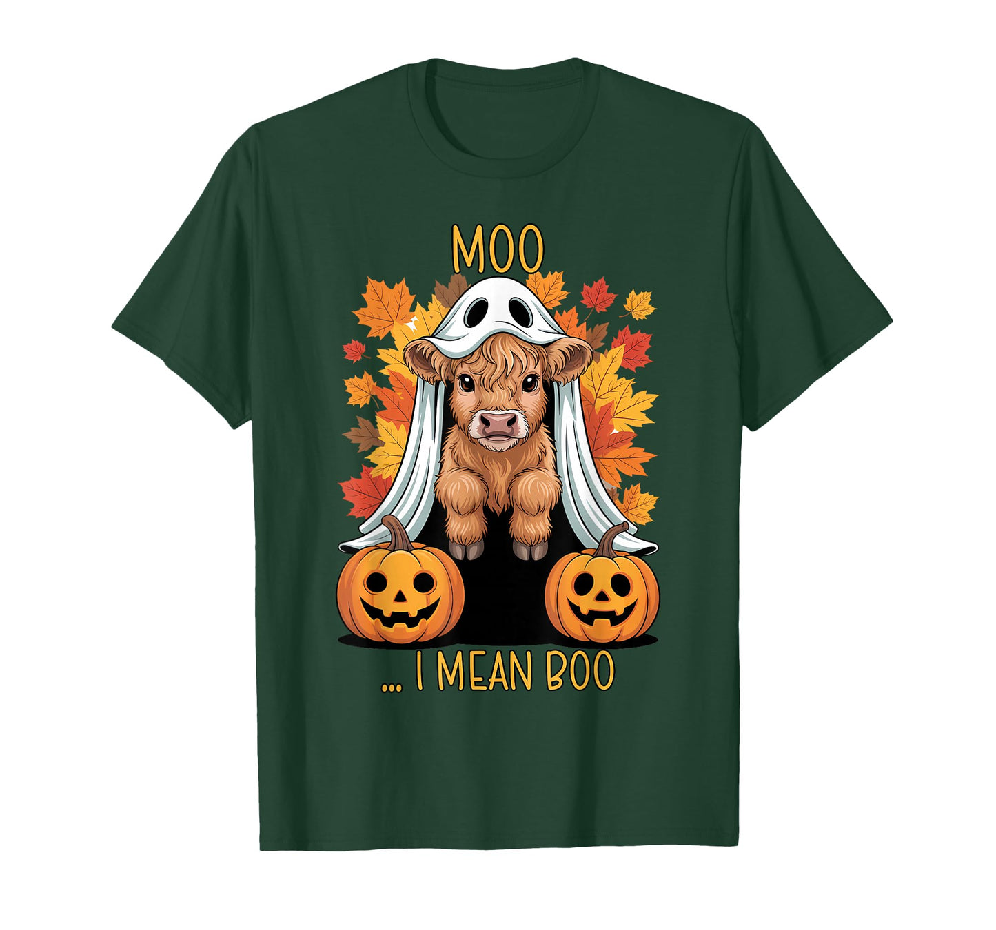 Moo I Mean Boo, Funny Ghost Highland Cow Halloween T-Shirt