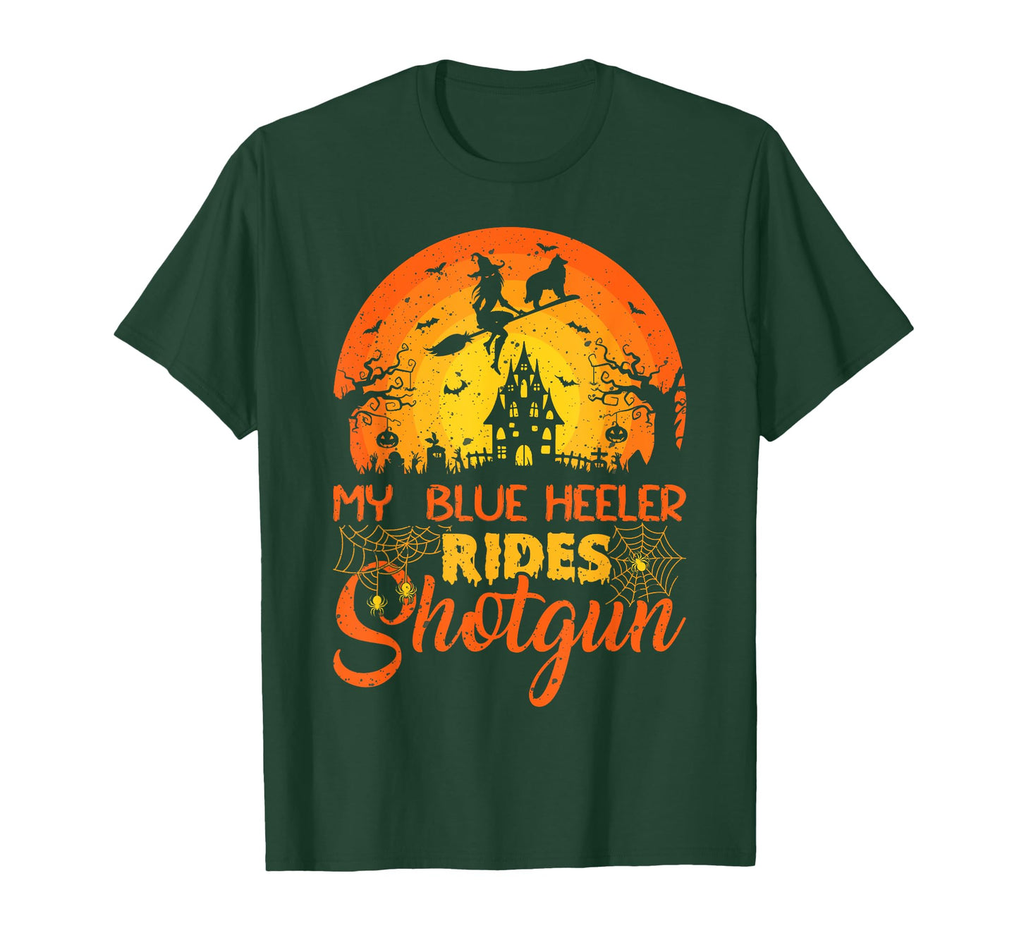 Vintage Sunset My Blue Heeler Dog Ride Shotgun Halloween T-Shirt for Men Women Kids