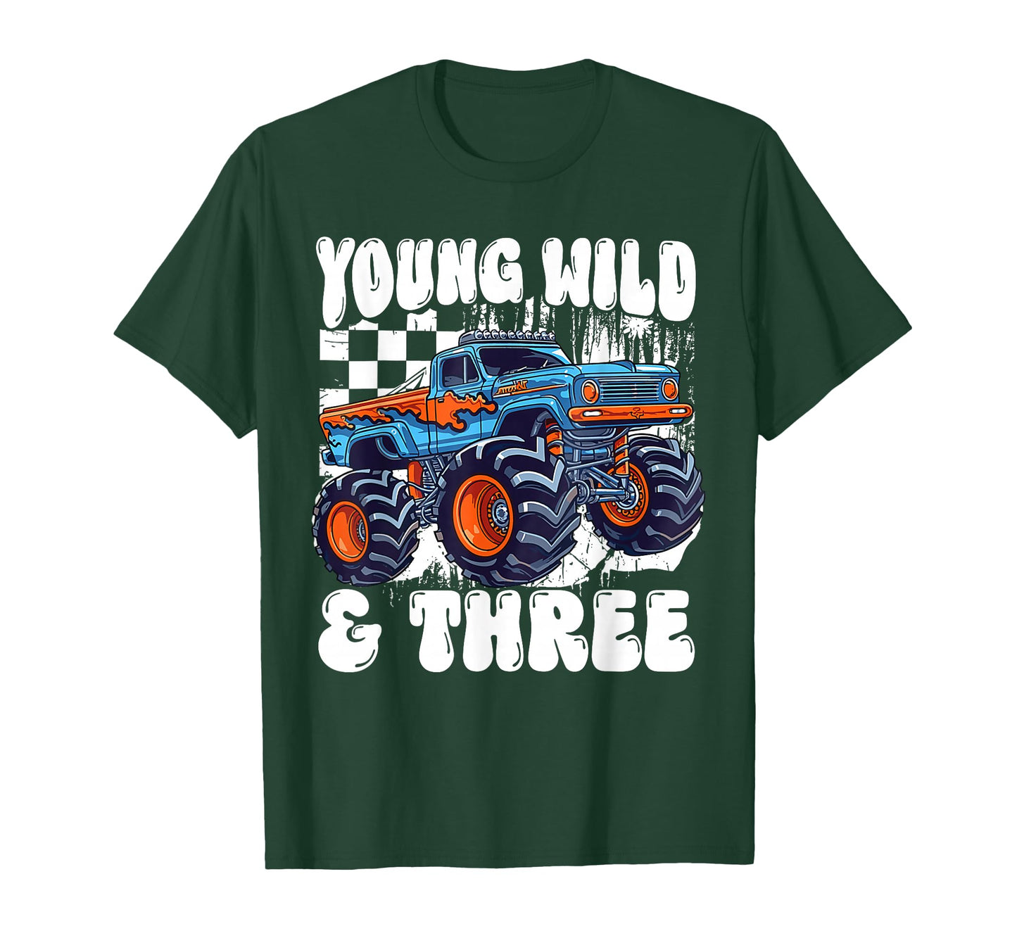 3rd Birthday Monster Truck Young Wild And Three 3 Year Old T-Shirt