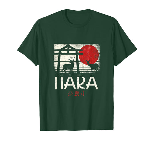 Japanese Sika Deer Nihon Nippon Torii Retro Nara Japan T-Shirt