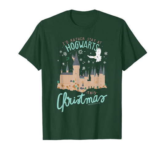 Harry Potter I'd Rather Stay At Hogwarts This Christmas T-Shirt