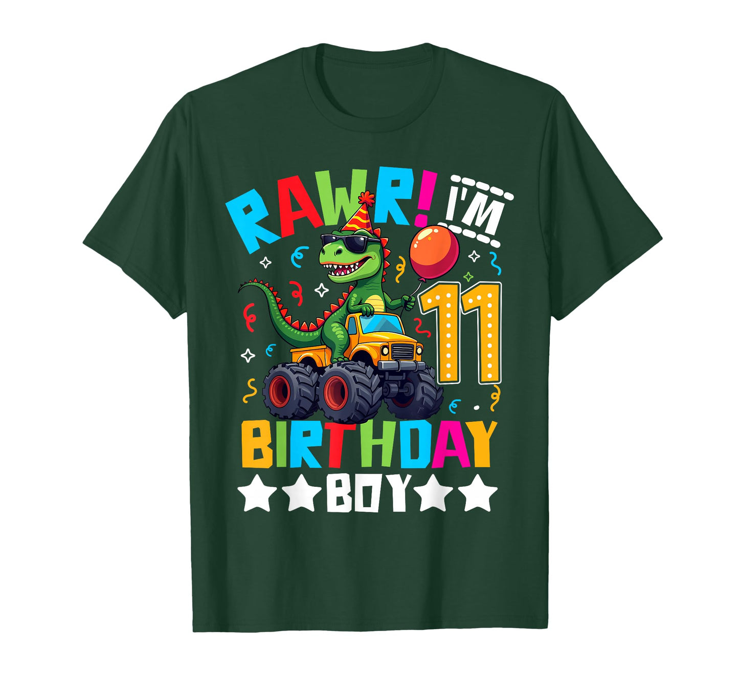 Monster Truck 11th Birthday Shirt Dinosaur Happy Bday T-rex T-Shirt