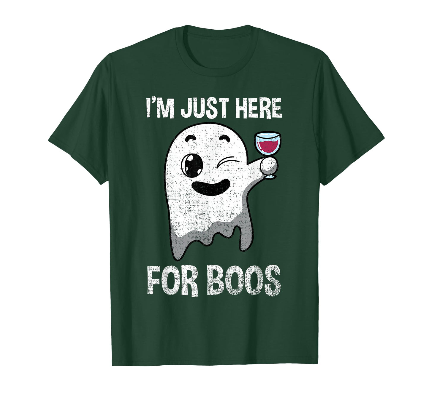 Im Just Here For Boos Shirt Halloween Ghost Wine Glass Wink T-Shirt
