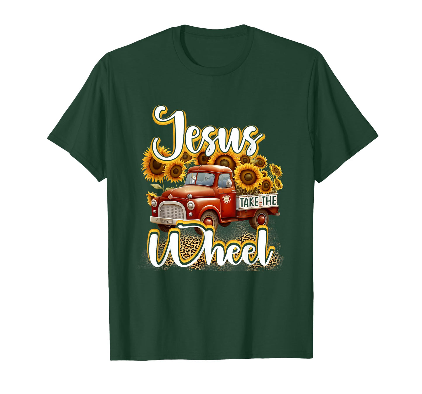 Sunflower Jesus Take The Wheel Christian Leopard Print T-Shirt