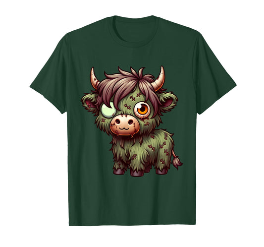 Highland Cow Zombie Halloween Farm Animal Women Girls T-Shirt
