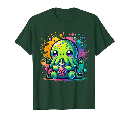Cthulhu Kawaii Anime Alien Bubble Tea T-Shirt