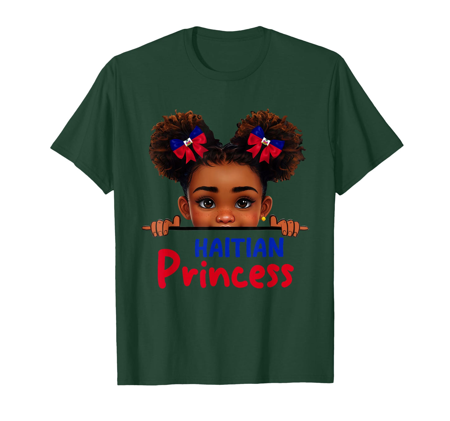 Cute Melanin Haitian Princess Haiti Flag for Girls Kids T-Shirt