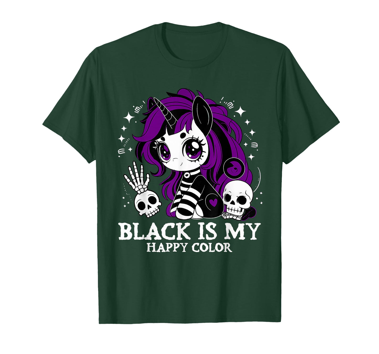 Black is My Happy Color Gothic Unicorn Emo T-Shirt