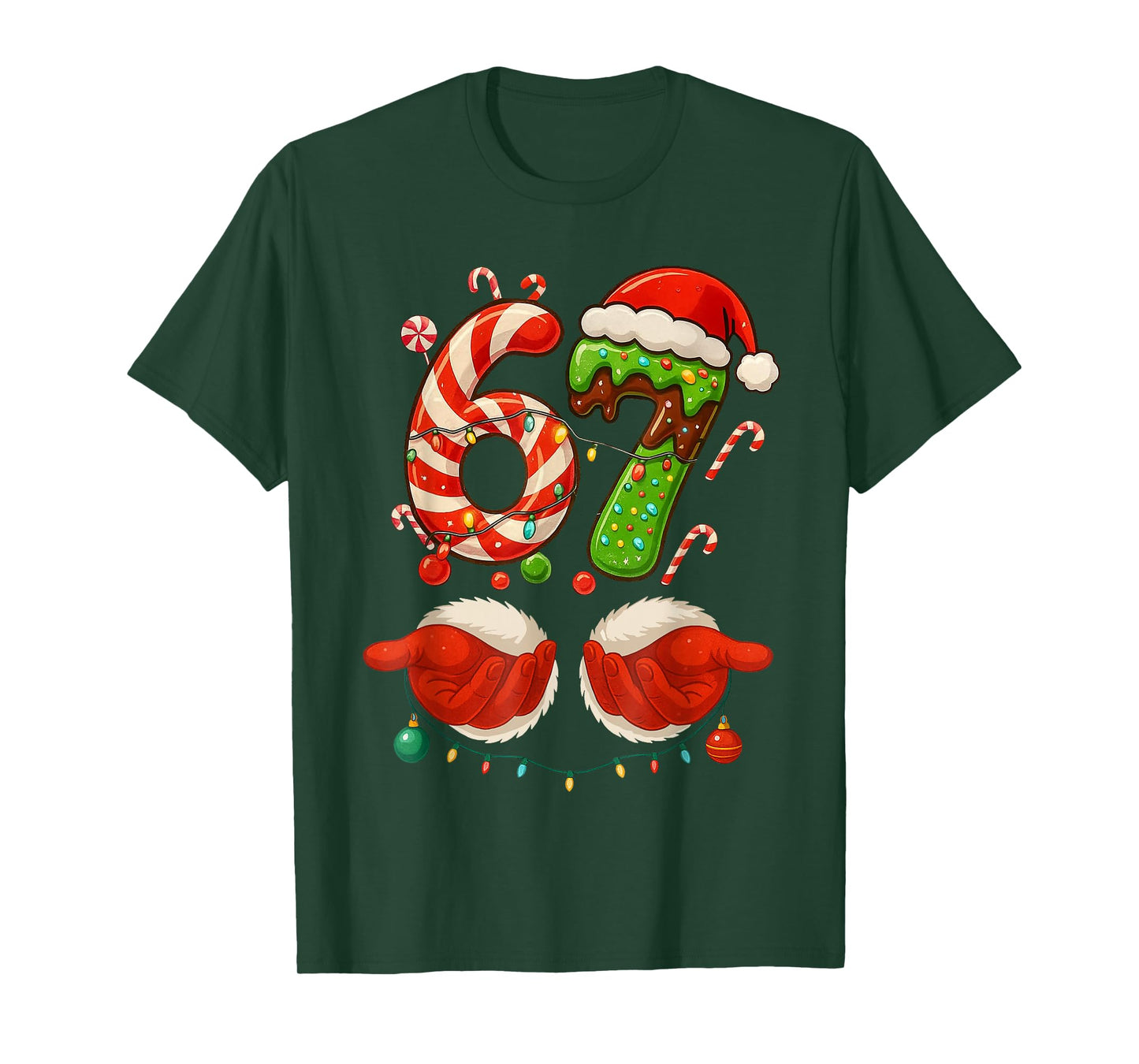 67 Christmas 6 7 Six Seven Meme 67 Candy Cane Xmas Holiday T-Shirt
