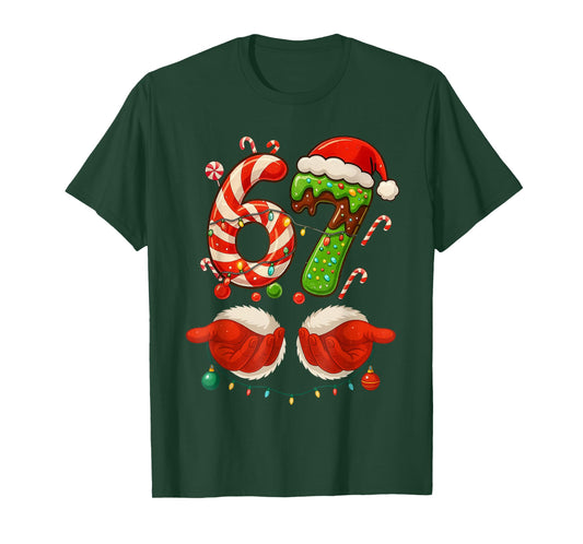 67 Christmas 6 7 Six Seven Meme 67 Candy Cane Xmas Holiday T-Shirt