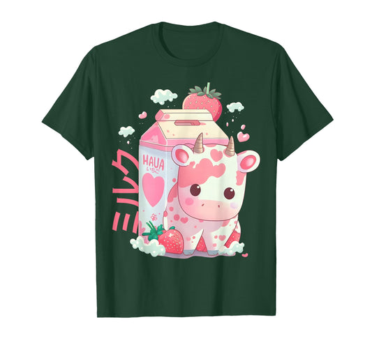 Strawberry Milk Milkshake Cow Carton Cute Kawaii Japanese T-Shirt