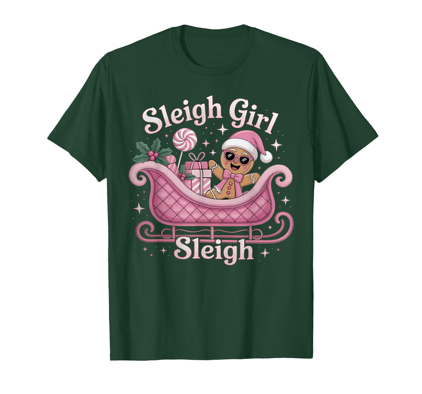 Groovy Pink Christmas Candy Sleigh Girl Gingerbread Holiday T-Shirt
