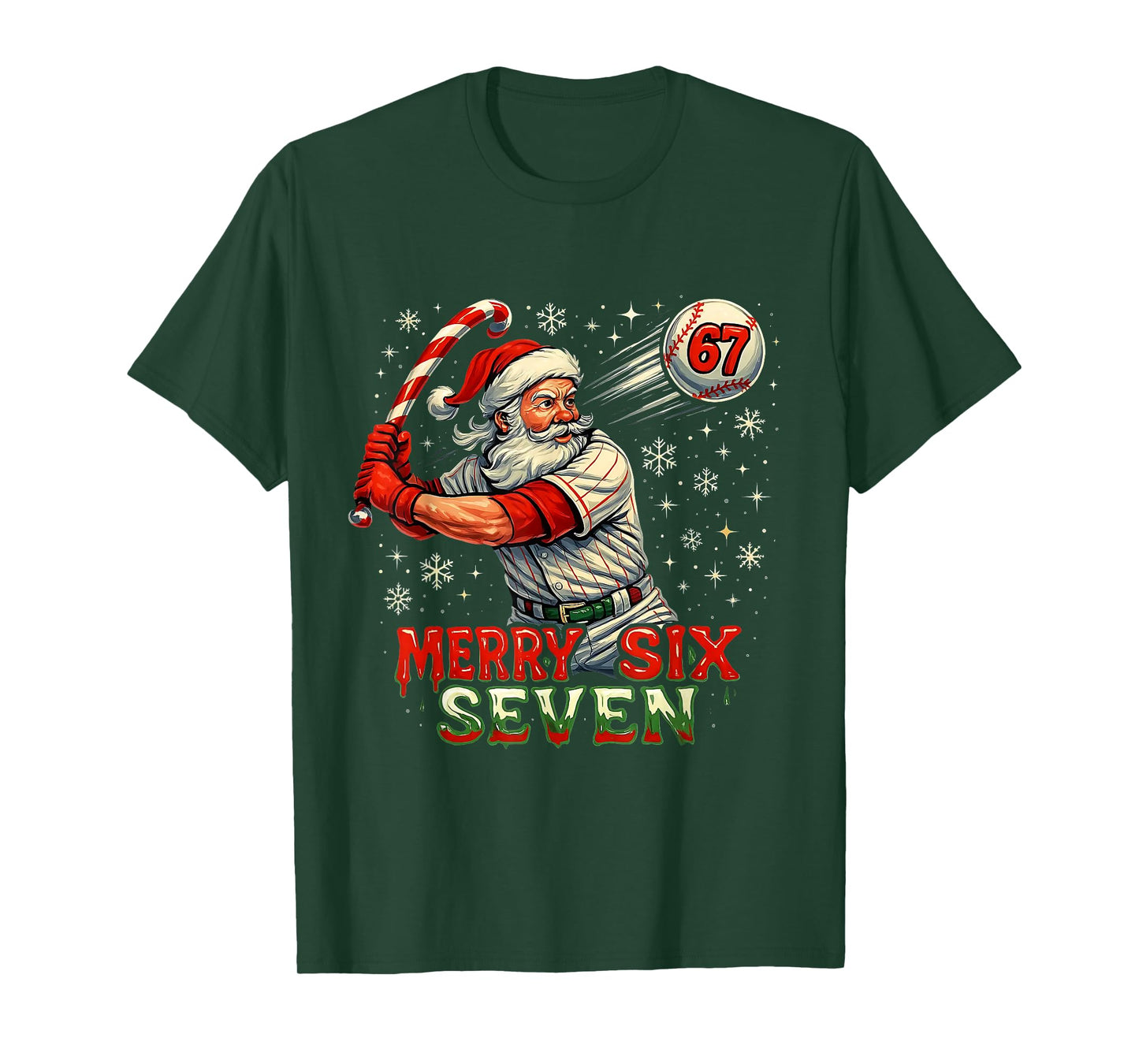 Merry Six Seven Funny Baseball Santa Christmas Design T-Shirt