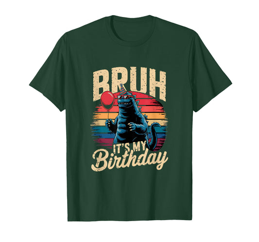 Bruh It's My Birthday Japanese Kaiju Monster Retro Sunset T-Shirt