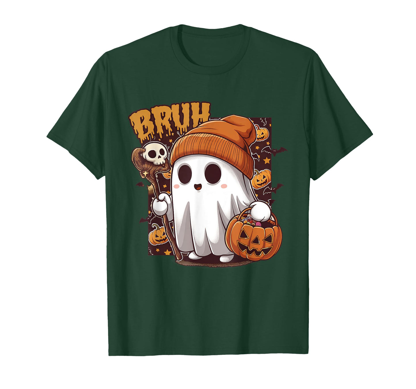 Bruh Ghost Happy Halloween Trick Or Treat Pumpkin Candy Kids T-Shirt