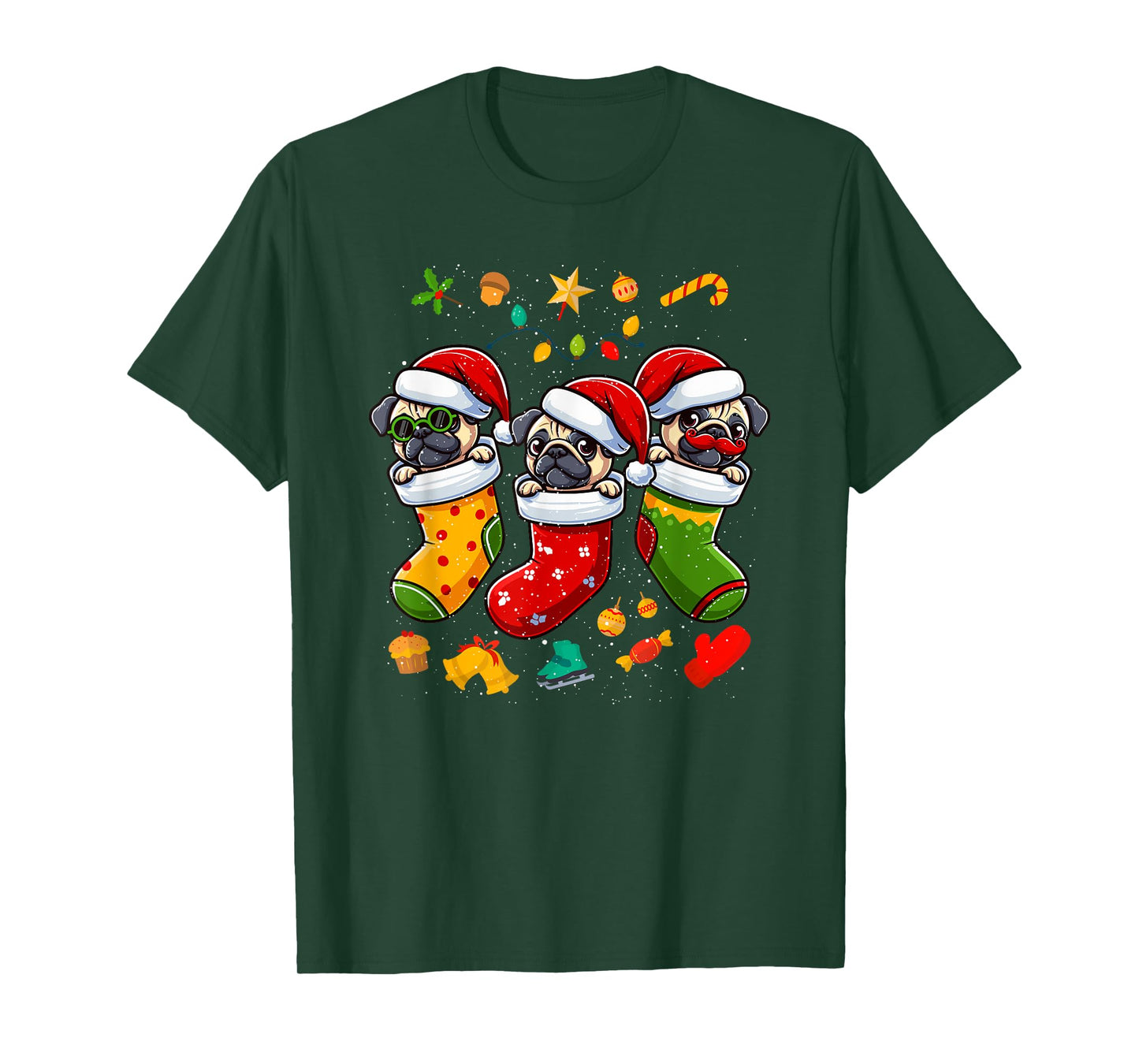 Pug Santa Claus Christmas Stocking Dog X-Mas Dogs T-Shirt