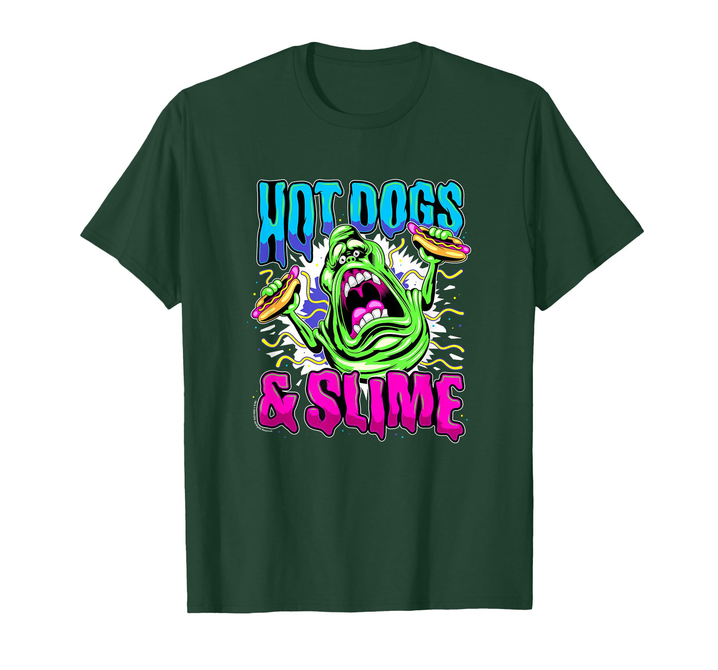 Ghostbusters Vintage Slimer Retro Hot Dogs & Slime Logo T-Shirt
